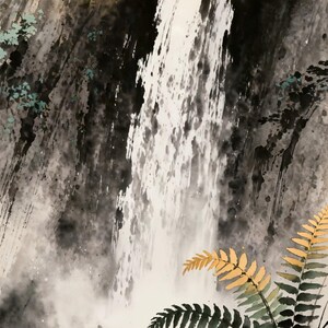 Inkttekening Waterval Berg Zonsopgang Geanimeerde Achtergrond voor VTuber · 1080p MP4 afbeelding 2