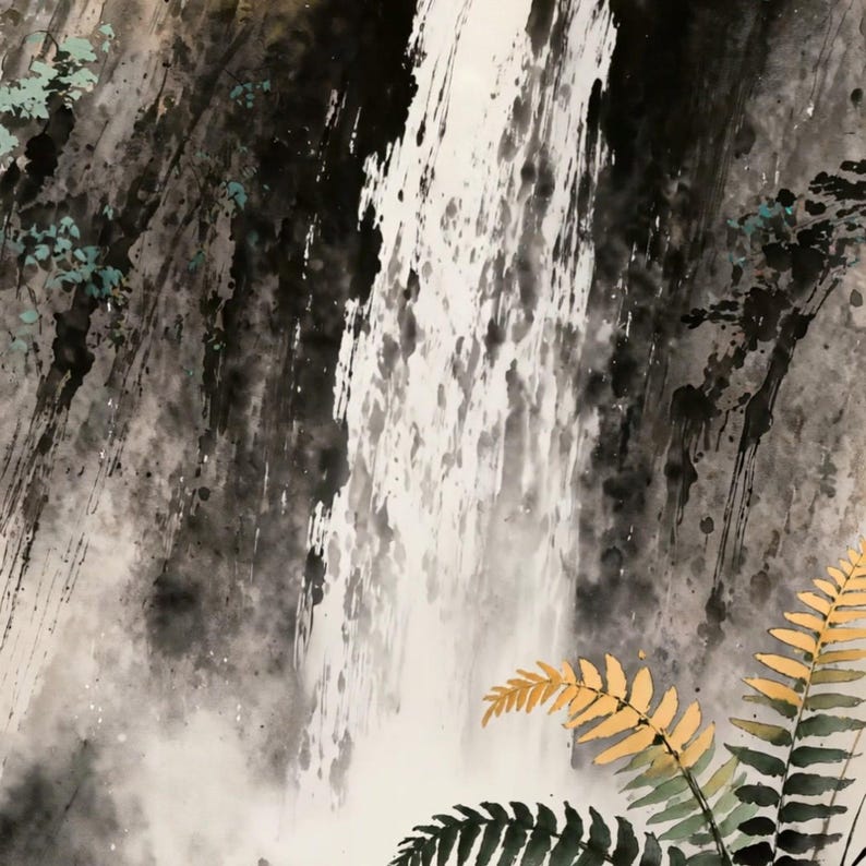 Inkttekening Waterval Berg Zonsopgang Geanimeerde Achtergrond voor VTuber · 1080p MP4 afbeelding 2