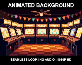 Pixel Art Retro Arcade Room Animated Background for Streaming · 1080p MP4