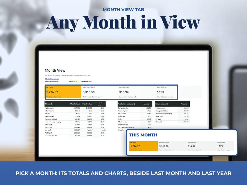 Small Business Bookkeeping Spreadsheet with Monthly Profit and Fee Dashboard, image 3