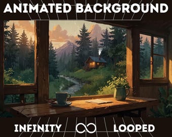 Cozy Cabin Animated Background: Mountain Creek Lofi Loop (Commercial Use, Digital Download