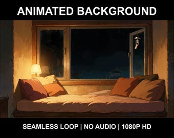 Cozy Window Nook Night Animated Background for Streaming · 1080p MP4