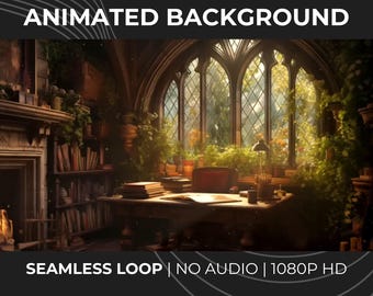 Enchanted Gothic Library Study Animated Background for Lofi and Study · 1080p MP4