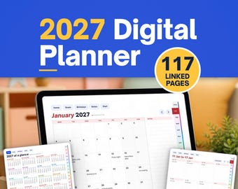 2027 Digital Planner, Hyperlinked Tablet PDF Planner, Monthly and Weekly Pages, Landscape or Portrait, Printable A4 and Letter, Word Edition