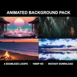 4-loopars animerat bakgrundspaket, vibrerande havssolnedgångsströmpaket för Twitch VTuber OBS · 1080p MP4