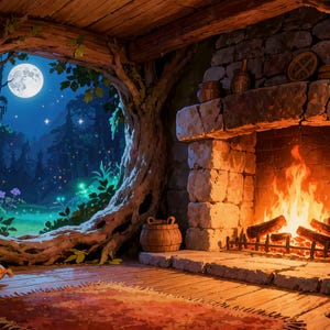Vídeo de fundo mágico com lareira na floresta iluminada pelo luar para o Spotify Canvas · 1080p MP4 imagem 2