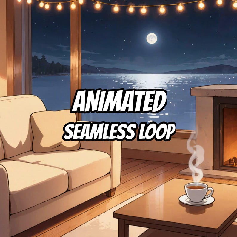 Moonlit Lakeside Cabin with Fireplaces Video Background for Work From Home · 1080p MP4 image 1