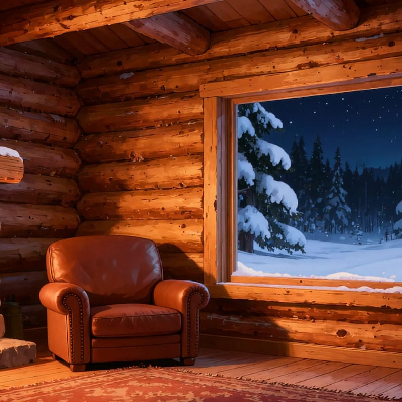 Papel de parede animado aconchegante com lareira de cabana de madeira para reuniões virtuais · 1080p MP4 imagem 2
