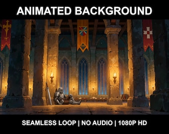 Medieval Knight Grand Hall Animated Background for VTubers · 1080p MP4