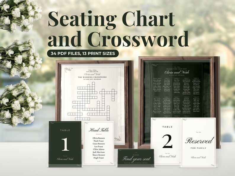 Wedding Seating Chart and Crossword Sign Bundle