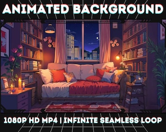 Cozy Night Reading Room Animated Background for Lofi and Study · 1080p MP4