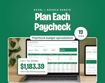 Paycheck Budget Spreadsheet, Bill Calendar and Paycheck Planner, Excel and Google Sheets, Biweekly or Weekly Pay, 19 Tabs, A4 US Letter PDF