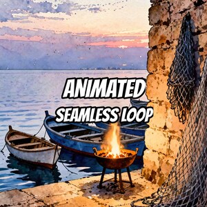 Gemütlicher Sonnenuntergang: Animierter Hintergrund mit Feuerstelle für Lofi-Videos · 1080p MP4 Bild 1