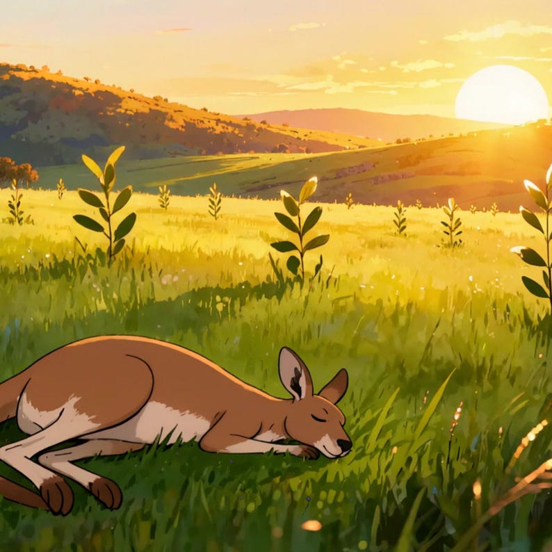 Sleeping Kangaroo Golden Hour Field Animated Background for Live Streams · 1080p MP4 image 2