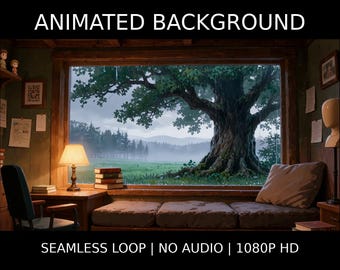 Cozy Rainy Window View Animated Background for VTubers · 1080p MP4