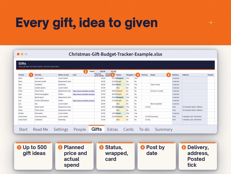 Christmas Gift Tracker Spreadsheet, image 3