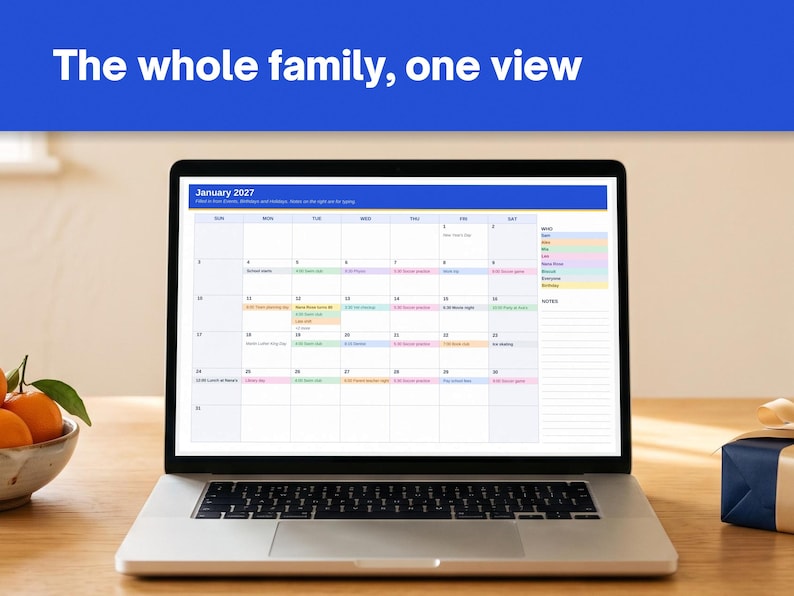 2027 Family Calendar Spreadsheet, image 4