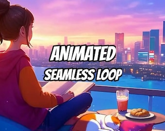 Lofi Girl City Sunset Reading Animierter Hintergrund für Lofi und Lernen · 1080p MP4