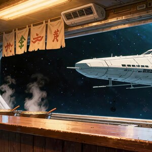 Cozy Space Diner Window Spaceship View Animated Background for VTuber Stream · 1080p MP4 image 2