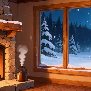 Cozy Fireplace Cabin Snowy Night Video Background for Sleep and Relaxation · 4K + 1080p MP4 image 2