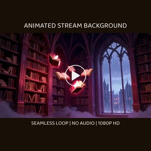 Cozy Rainy Library Window with Cat Video Background for Podcasts · 4K + 1080p MP4 image 1