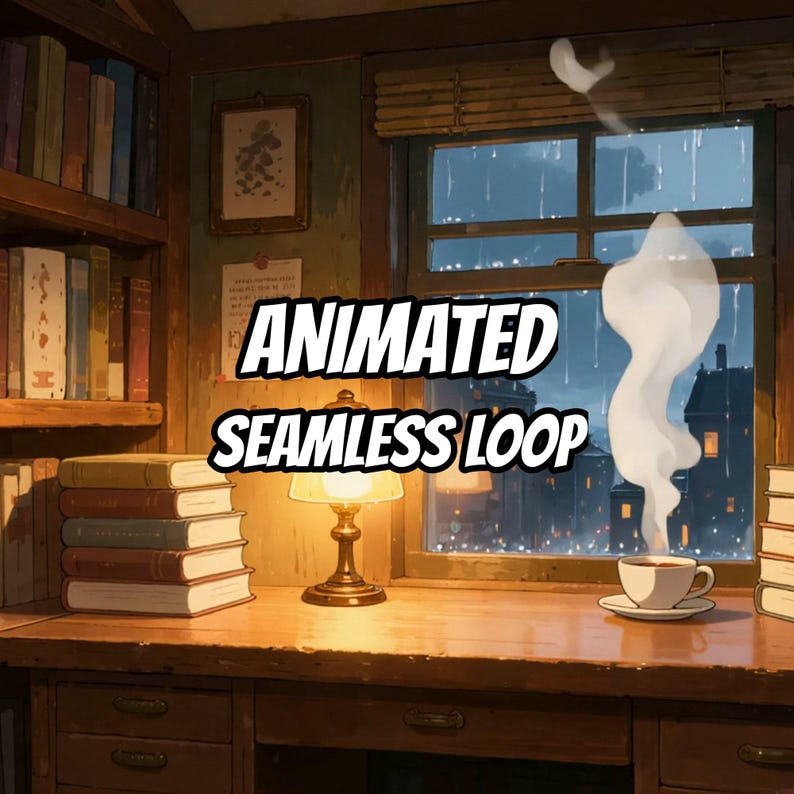 Cozy Rainy Window Study Animated Background for Desktop Wallpaper · 1080p MP4 image 1
