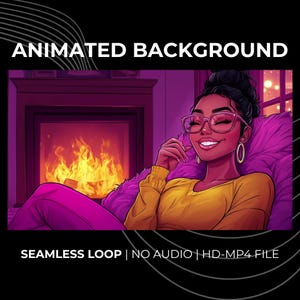 Geanimeerde gezellige Lofi-open haardachtergrond voor virtuele gesprekken en streaming: naadloze loops, hd mp4