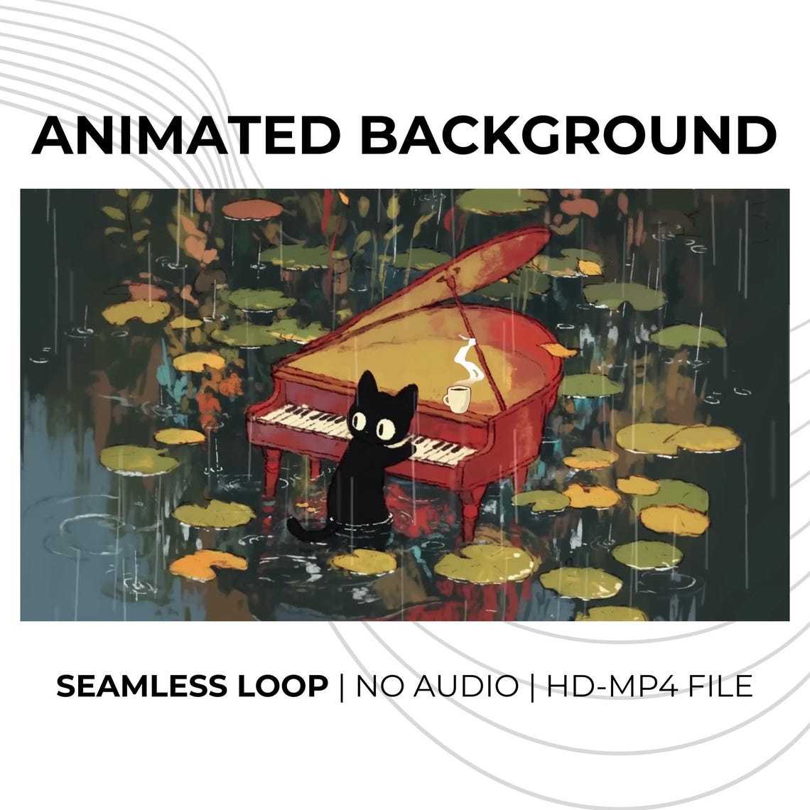 Cozy Lofi Animated Rain Scene: Seamless Loop Cat & Piano Background for ...