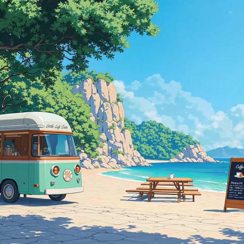 Fond animé Lofi Beach Coffee Van pour créateurs de contenu · 1080p MP4 image 2