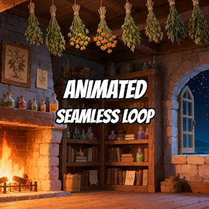 Alchemist Fireplace Northern Lights Animated Background for Lofi Videos · 1080p MP4 afbeelding 1