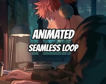 Cozy Night Anime Gamer Desk Animated Background for Lofi Videos · 1080p MP4