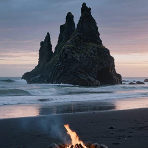 Campfire On Black Sand Beach Animated Background For VTuber · 1080p MP4 image 2