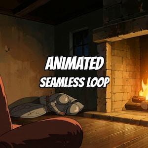 Cozy Fireplace with Sleeping Armor Animated Background for Sleep and Relaxation · 1080p MP4 image 1