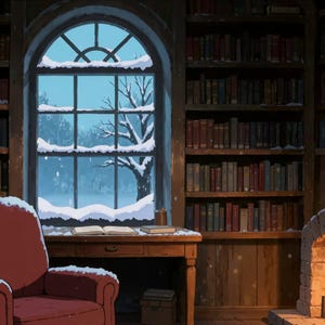 Cozy Winter Library Fireplace Animated Background for TV Screensaver · 1080p MP4 image 2