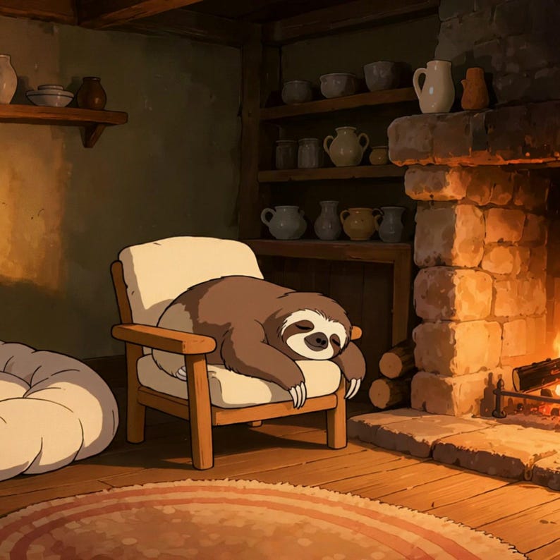 Cozy Fireplace Sloth Cabin Animated Background for Vtuber · 1080p MP4 image 2