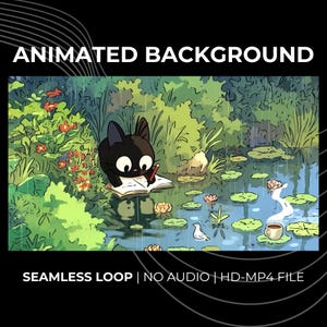 Cozy Lofi Rain Animated Background : Cute Cat Study Video Loop For Virtual Meetings + Streams