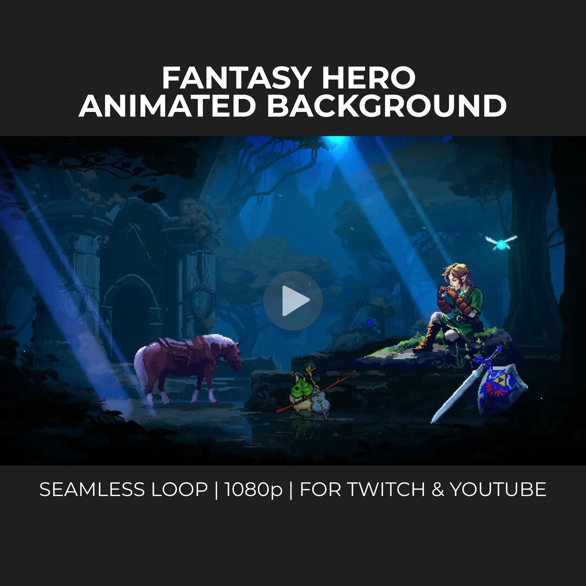 Pixel Art Animated Background: Elven Hero, Magical Forest (Digital Download, Twitch/YouTube)