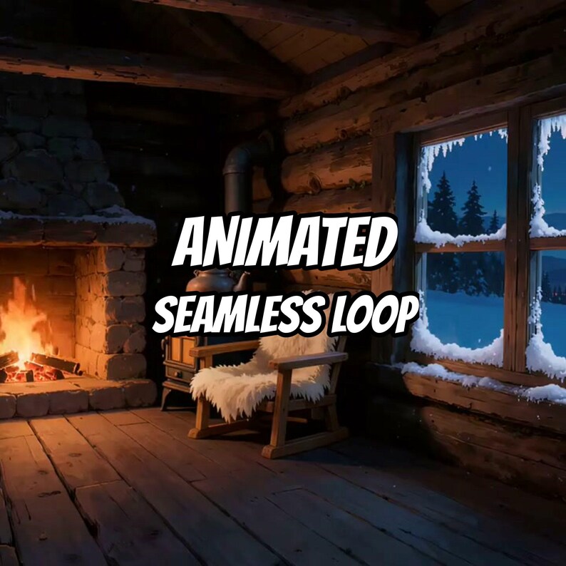 Cozy Winter Cabin Fireplace Video Background for Live Streams · 1080p MP4 image 1