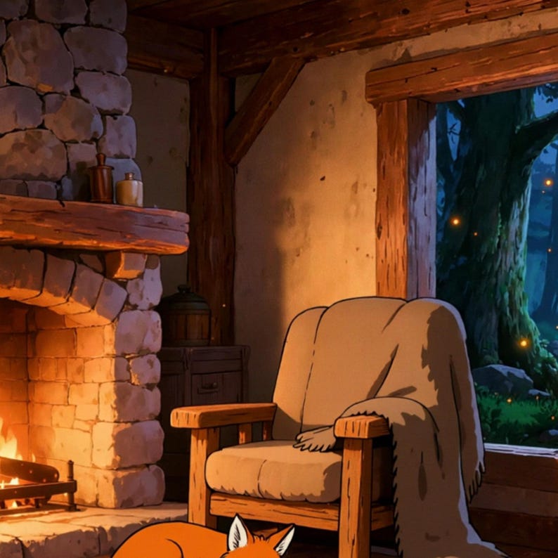 Cozy Fireplace Moonlit Forest Animated Backdrop for Live Streams · 4K + 4K + 1080p MP4 image 2
