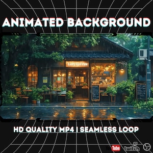 Cozy Cafe Animated Background, Coffee Shop, Cafe, Lo Fi background, Vtuber background, lofi stream overlay, youtube lo fi chill