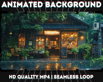 居心地の良いカフェ風アニメーションLoFi背景：ストリーミングオーバーレイ（MP4ダウンロードファイル）
