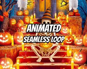 Witchy Skeletons Jack-o-Lanterns Animated Background for VTuber Stream · 1080p MP4