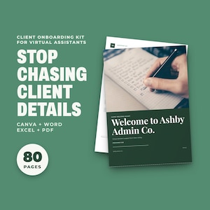 Virtual Assistant Onboarding Template, 80 Page Client Welcome Kit and Intake Form, Excel Tracker