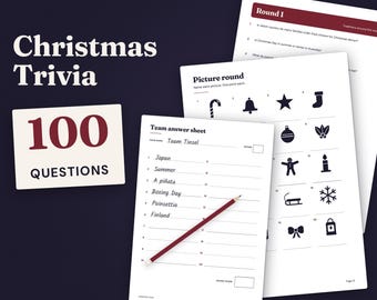 Christmas Trivia Printable, 100 Questions in 5 Rounds, Answer Key, Picture Round, Family Quiz Night, Office Party, A4 US Letter PDF