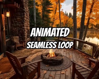 Fondo animado de acogedora cabaña de otoño junto al lago para streaming · 1080p MP4