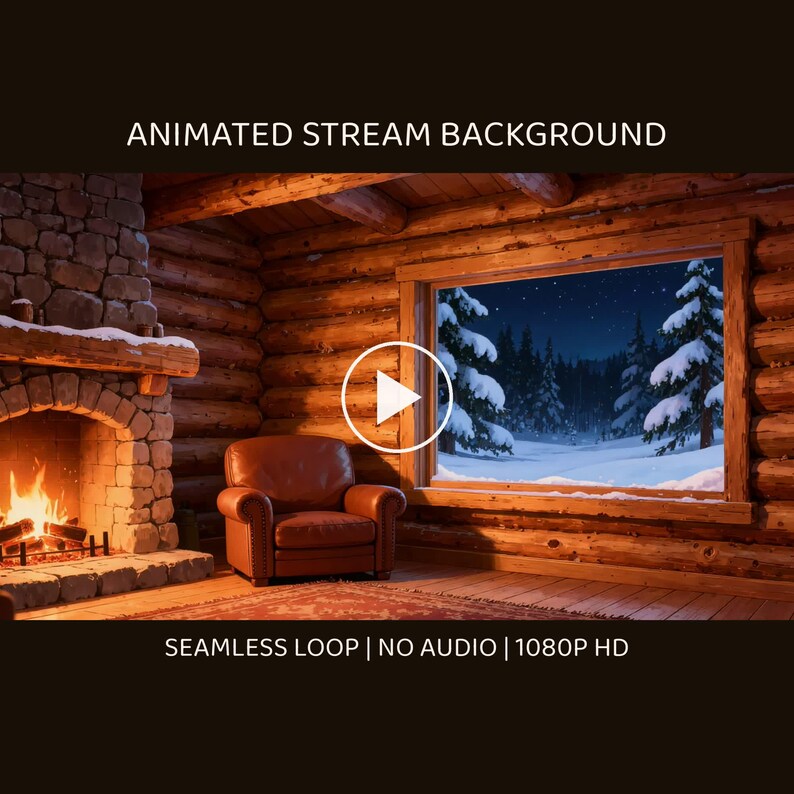 Cozy Winter Fox Fireplace Animated Backdrop for Work From Home · 4K + 1080p MP4 image 1