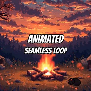Pixel Art Campfire Sunset Animated Background for VTubers · 1080p MP4
