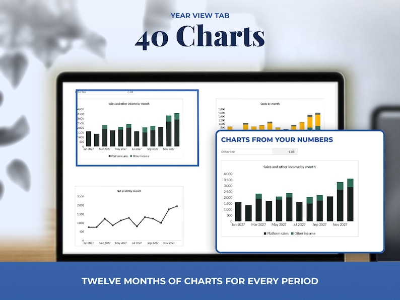 Small Business Bookkeeping Spreadsheet with Monthly Profit and Fee Dashboard, image 12