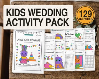 Kids Wedding Activity Pack, Personalized Placemats and Name Cards, Kids Table Sign, 96 Page Book, 56 Page Puzzle Pack, Printable PDF