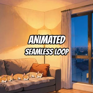Sleeping Corgis Living Room City View Live Wallpaper for Twitch Streams · 1080p MP4 image 1